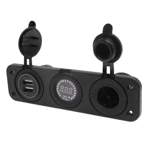 Boat Marine Car On-Off Blue LED Rocker Switch Panel Dual USB Charger with Colorful Voltmeter Gauge