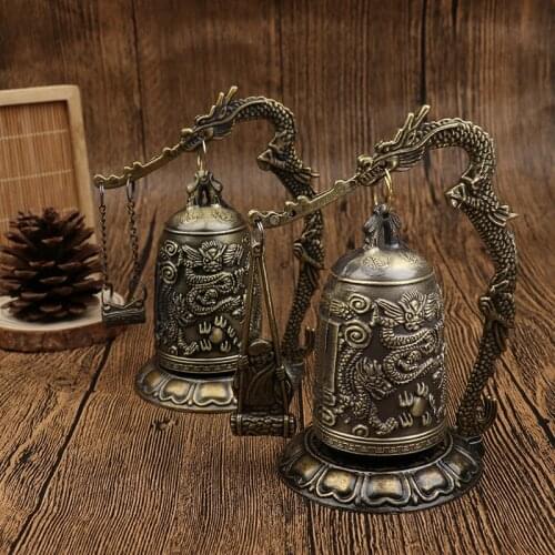 Metal Bell Carved Dragon Buddhist Clock Good Luck Feng Shui Ornament Home Decoration Figurines China Bell Decor
