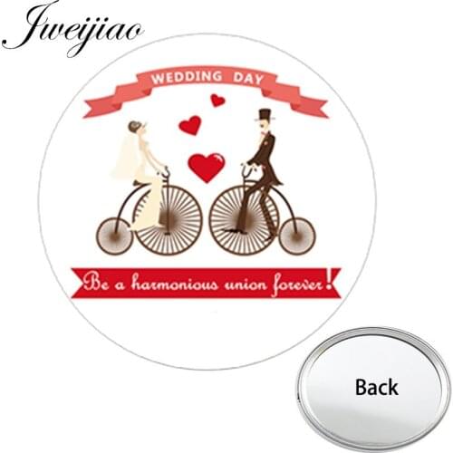 JWEIJIAO Wedding DAY Be a harmonious union forever One Side Mini Pocket Mirror Portable Makeup Vanity Hand Travel Purse Mirror
