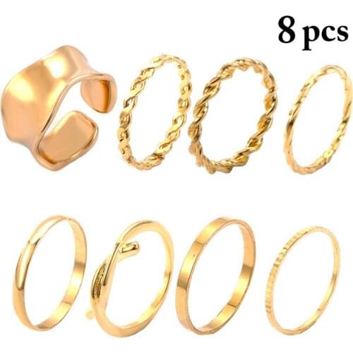 Fashion Women Ring Creative Metal 8Pcs Korean Style Finger Ring Knuckle Ring Joint Ring Unisex Jewelry Accessories