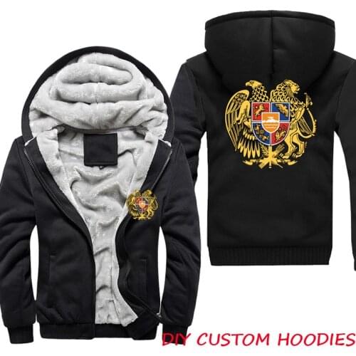 Mens Armenia Harajuku Jacket Coat Thick Warm Fleece Hooded Sudadera Hombre Outdoor Tracksuit Pullover Sweatshirts Hoodies Black