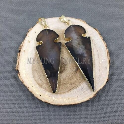 MY1047 Arrowhead Black Agates Pendant Charm,Natural Arrow Gem Stone Necklace Making Accessories