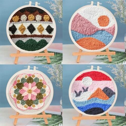 1Set Hot Sell Punch Needle Embroidery Kit With Needle For DIY Beginners Easy Embroidery Needlework Wool Work Home Decoration