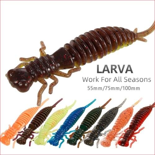 Larva Soft Lures 55mm 75mm 100mm Jig Lure Artificial Fishing Worm Silicone Lures Bass Pike Minnow Swimbait Jigging Plastic Baits