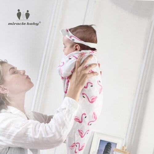 Baby 100% Cotton Baby Newborn Swaddle Blanket Headband Baby Swaddle Set Blanket Wrap With Cap For 0-6 Months Baby Props