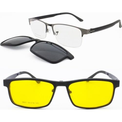 One frame 5 lenses metal clip on sunglasses rectangle shape trendy prescription glasses with magnetic clip on polarized lens