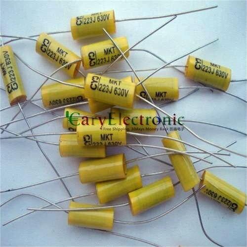 Wholesale 100pcs long leads yellow Axial Polyester Film Capacitors electronics 0.022uF 630V fr tube amp audio free shipping