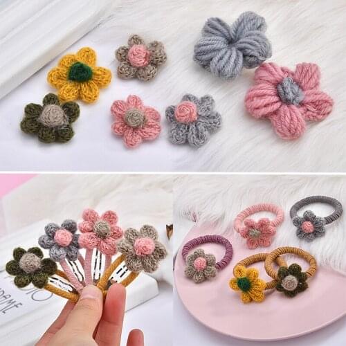 Wholesale 50pcs/Lot handmade Craft Cotton Thread Woven Crochet Floral Patch Stickers Girls Hair Jewelry Bow Center Flower Stick