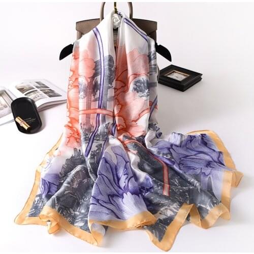 New Summer Women Silk Scarf Beach Hijab Shawls and Wraps 2020 Luxury Brand Flower print Female Foulard Echarpe Designer Bandana