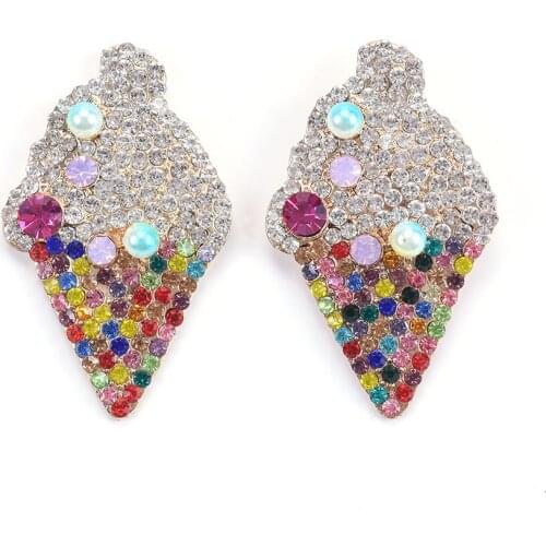 Luxury Full Rhinestone Earrings Women Ice Cream Shape Design Long Drop Earrings Femme 2019 Brand Statement ZA Earrings Jewellery