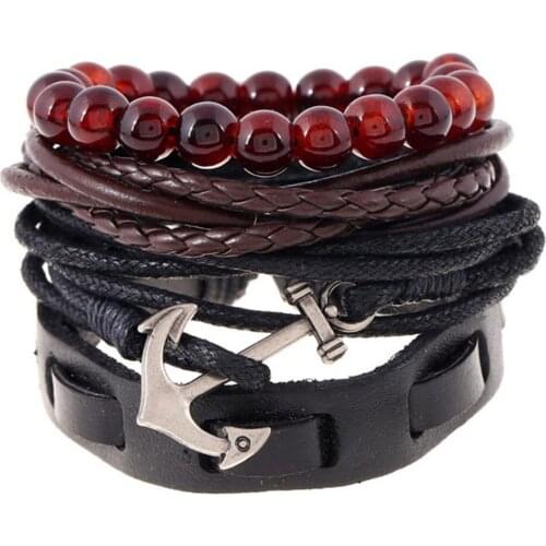 Diy Simple Retro Braided Anchor Leather Bracelet Hand Rope Leather Bracelet Multi-layer Suit Nautical Bracelet