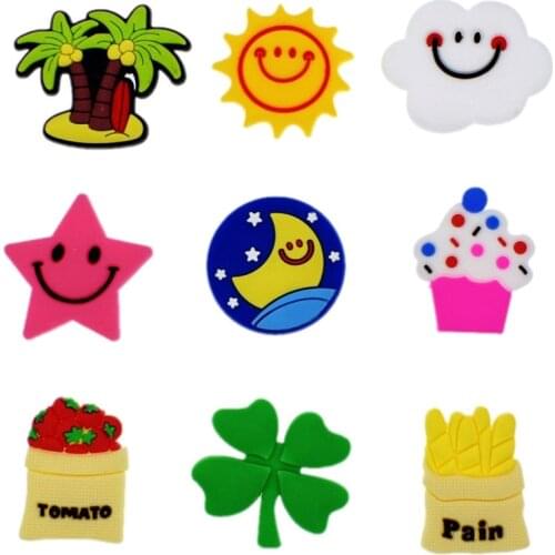 1pcs Shoe Decoration Buckle Charms coconut tree sun cloud face star clover tomato pain for croc Bracelets kids birthday Gifts