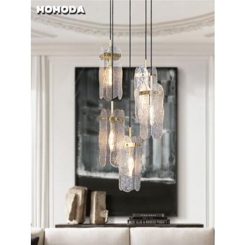 【Water Ripple】Luxury Long Chandeliers Lighting Stairs Duplex Building Villa Modern LED Glass Hanging Lamp Indoor Light Fixtures