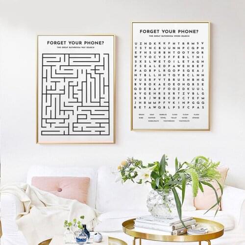 Forget Your Mobile Printed Posters Black And White Minimalist Alphabet Maze Canvas Oil Painting Wall Art Home Living Room Decor