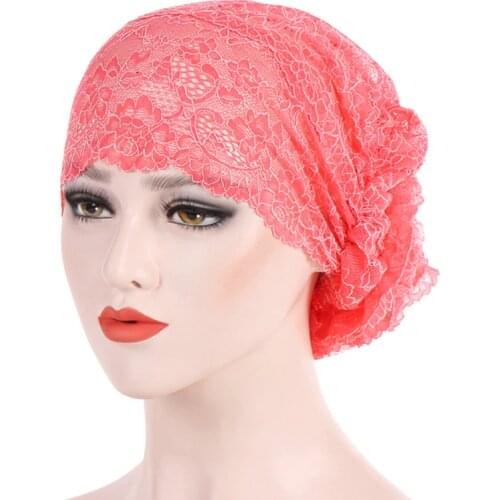 Winter Spring Women Lace Islamic Hijab Hats Muslim Ruffle Cancer Chemo Beanies Hat Turban Sleeping Bonnet Head Wrap