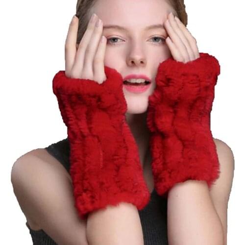Womens Real Rabbit Fur Gloves Red Fashion Warm Winter