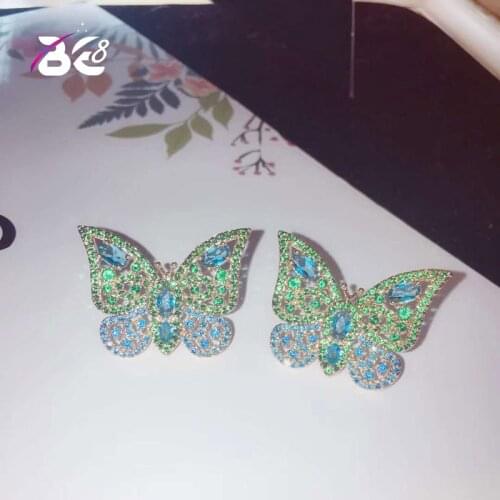 Be 8Luxury Cubic Zirconia Stud Earrings Beautiful Butterfly Shape Colorful Statement Earring for Women Female Bijoux BrincosE753
