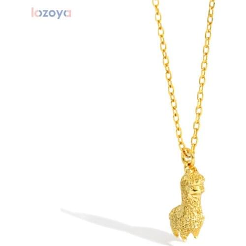 LOZOYA 925 Sterling Silver Gold Animal Pendant Fashion Jewels Necklace Choker Jewelry Luxury Pure Horse Women Fashion Crystal