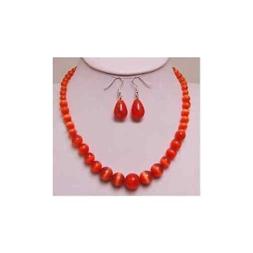 Womens gift Jewelry WGP word Natural Fine Jewellery Beautiful! 6-14MM Mexican Red Opal Necklace+ Earring Quartznoble ladys