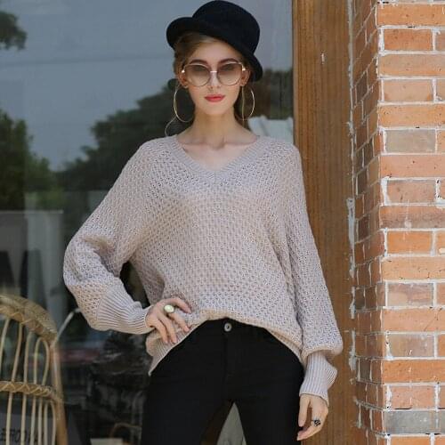 Womens Knitting Sweater Spring Autumn Oversized Sweaters Long Sleeve V-neck Female Casual Fashion Loose Pullover Ladies Jumpers
