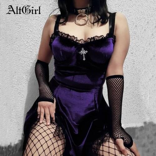 InsGirl Mall Goth Purple Velvet Dress Women Vintage Aesthetic Dark Gothic Punk Sexy Strapless Dress Y2k Lace Trim Party Dress