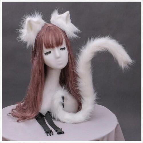 Sexy Woman Lovely Lolita Cat Fox Headband Tail Headdress Plush Ears Tail Anime Cosplay Props Cat Ears Hair Accessories Tail Set