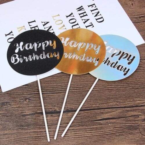 1pc Classic Round Super Shiny Baking Cake Topper Decor Tops Flags kid Birthday Party Wedding Decoration Cupcake Toppers Supplies