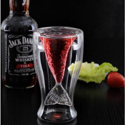 10pcs Creative Mermaid liquor cup double bar wine beer cocktail glass lead-free fish tail cup for bar Disco Party Decorations