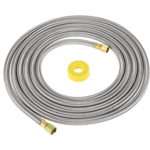 16Ft Length Stainless Steel Braided BBQ Grill Extension Propane Hose with 3/8"" Female Flare Threads & Gas Line Pipe Thread Tape