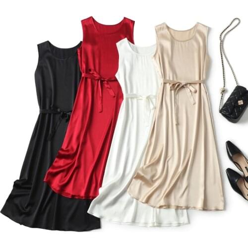 2021 summer womens fashion pure silk long basic dress one piece