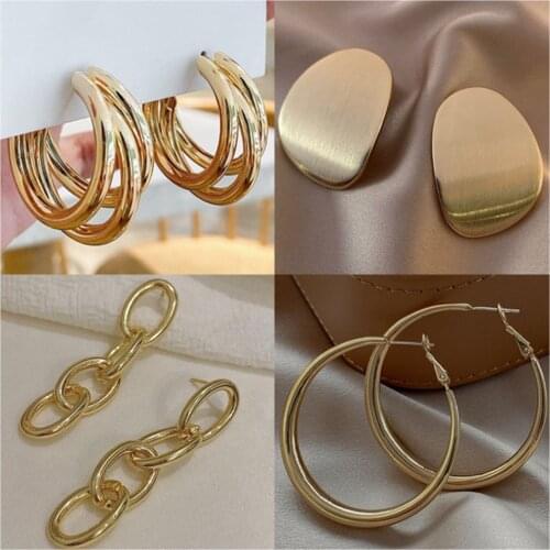 2021 Fashion Retro Style Multi Series Earrings Geometric Circle Hanging Metal Lady Earrings Korean Fashion Party Jewelry