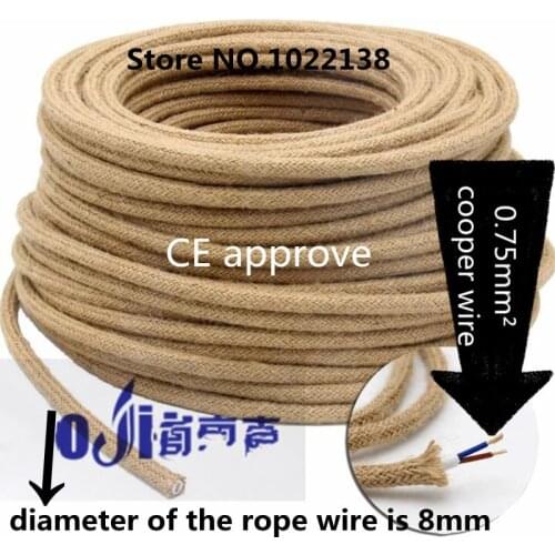 3m 5m 10m 2 Core or 3 Core Vintage Hemp Rope Light Cord Hemp Braided Flexible Cable Electrical Wire For Retro Lights