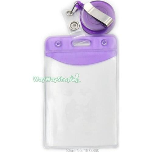 3 PCS card holder and 3 PCS Reel for ID Strap lanyard Badge Retractable Purple Plastic