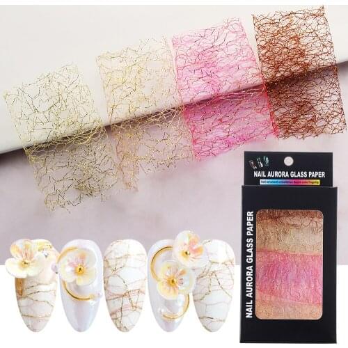 4Pcs/Box 3D Hollow Mesh Styles Nail Sticker Gold Silver Net Line Strips Pattern Nail Foils DIY Decals Manicure Nail Art Decor