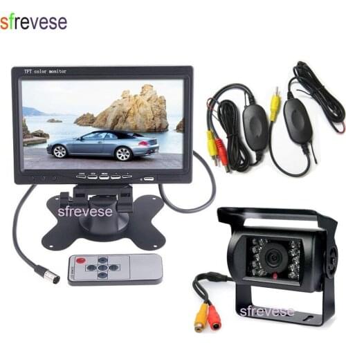 7" LCD Monitor Car Rear View Kit + Waterproof 18 IR LED Wireless Reversing Backup Camera for bus Truck Free Shipping