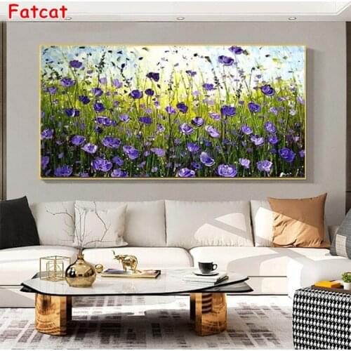 Diamond Mosaic Abstract purple flower round drill Cross Stitch Diamond Embroidery Art Painting Full Square Decor For Home PP2011