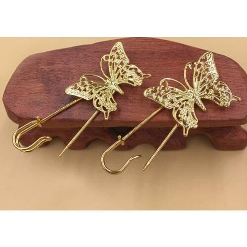 Kilt Pins Brooches Pins Bases Blanks with 25x35mm Filigree Butterfly Safety-pin DIY Findings Jewelry Settings Accessories Bulk