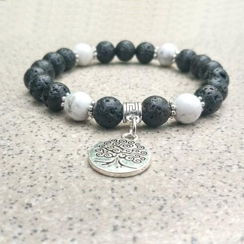 2 Styles Tree of Life White 8mm Black Lava Stone Beads DIY Aromatherapy Essential Oil Diffuser Bracelet Yoga Strand Jewelry