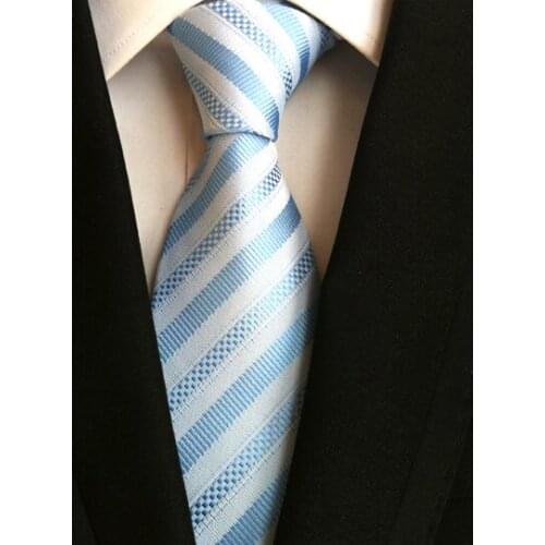 8cm Designer Striped Tie Handmade Jacquard Woven Necktie with Blue Stripes