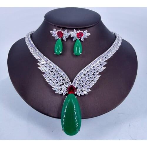 2021 new fashion vintage CZ zircon necklace earring set,wedding bride dinner party banquet dressing jewelry set free shipping