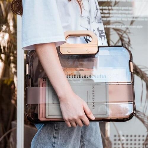 Document Box Transparent Durable Storage Box Clear Plastic Document Paper Filling Case A4 File Box for School Office Desktop