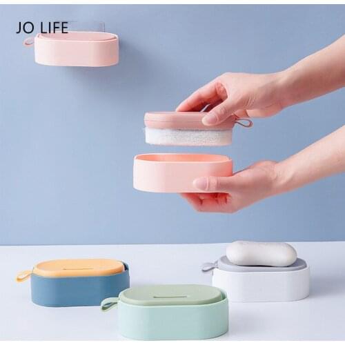 JO LIFE Multifunctional Cleaning Brush Kitchen Wall Mounted Sponge Brush Detachable Drain Soap Box Dishes Washing Scrubber Tool