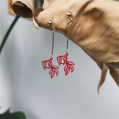 Fashion Simple Hollow Red Goldfish Drop Earrings Creative Earring Long Dangle Earrings For Female Girls Party Jewelry Gifts