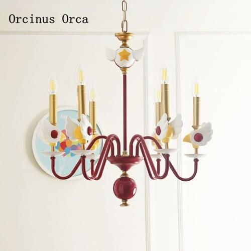 Cartoon Creative Beautiful Girl Chandelier Girl Bedroom Princess Room Lamp American Red Candle Chandelier
