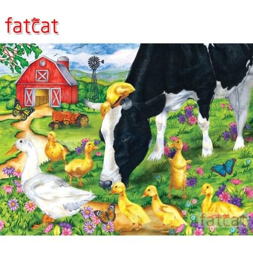 FATCAT Cow and yellow duck 5d diy diamond painting cross stitch full square round drill diamond embroidery animals AE3121