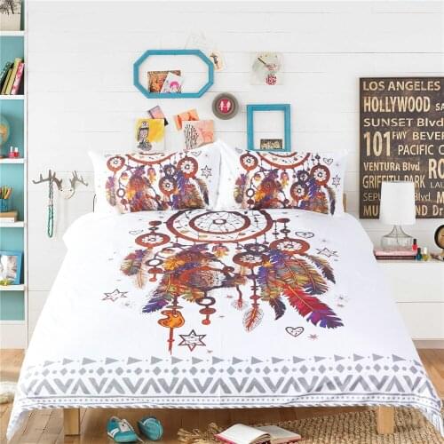 Bedding Set Hipster Watercolor Bedding Set Queen Size Dreamcatcher Feathers Duvet Cover Bohemian Printed Bed Cover 3 Pcs