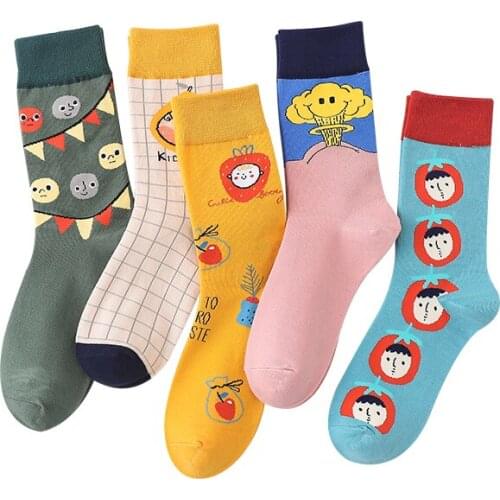 Women Short Socks Funny Cute Cartoon Fruit Tomato Happy Novelty Skateboard Colorful Flags Casual Lattice Socks Creative Lady Sox