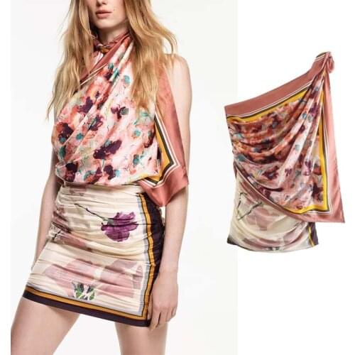 Klkxmyt Za Dress Women 2021 Fashion Floral Print Dress Woman Halter Mini Dresses Female Vintage Pleated Elegant Summer Dresses