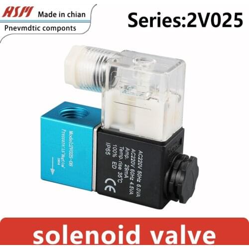 Pneumatic 2V025-08 Two-Position Two-Way Solenoid AC220V Coil Control Reversing Valve DC24V12V
