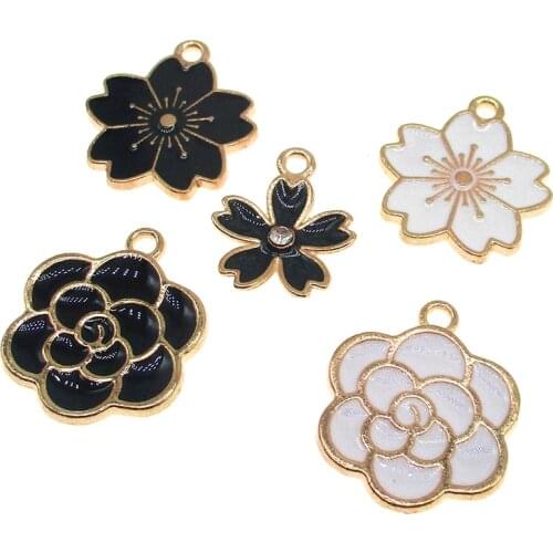 20pcs/lot Rose Enamel Flower Cherry blossoms Charms For Earrings Pendants Necklace Jewelry Handmade DIY Bracelet Findings XL687